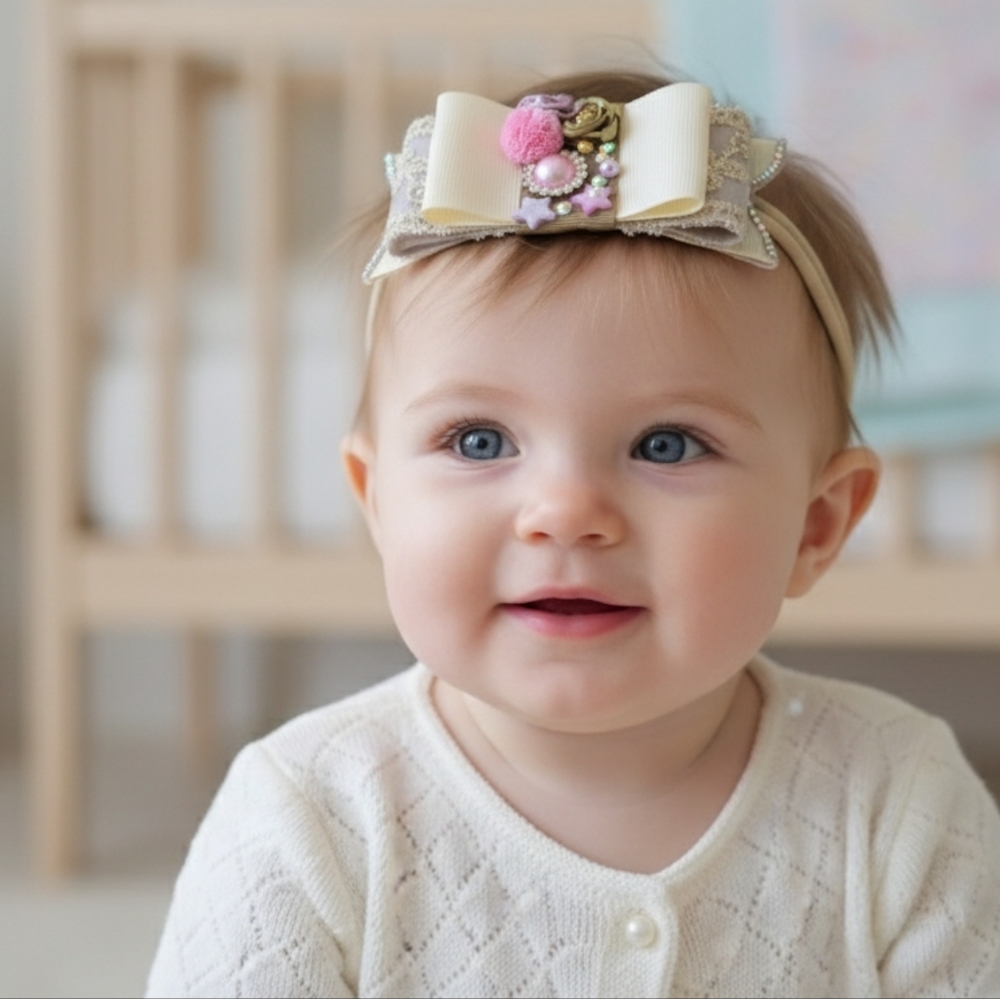 Elegant Cream and Pink Floral Baby Headband🎀